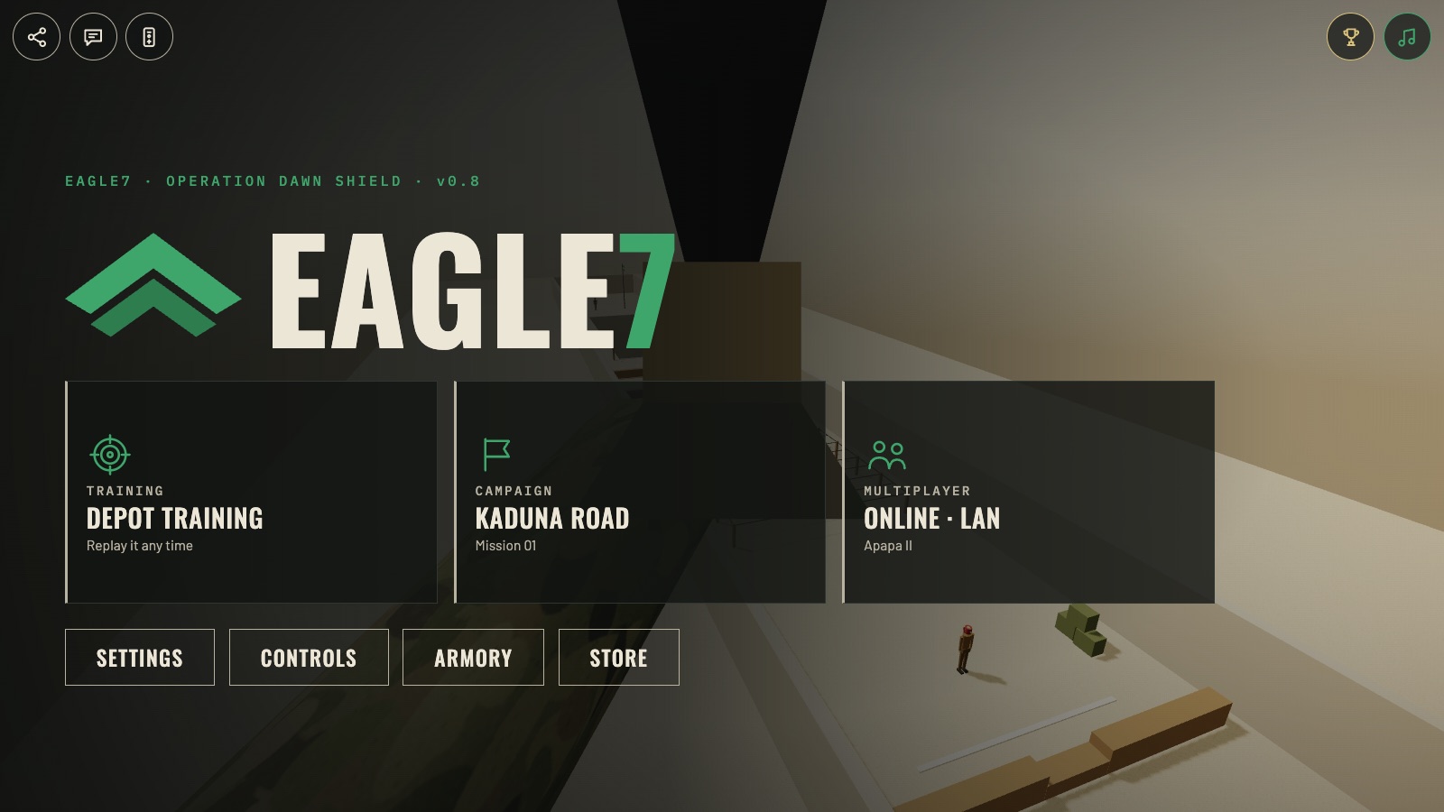 EAGLE7's main menu: Training, Campaign and Multiplayer